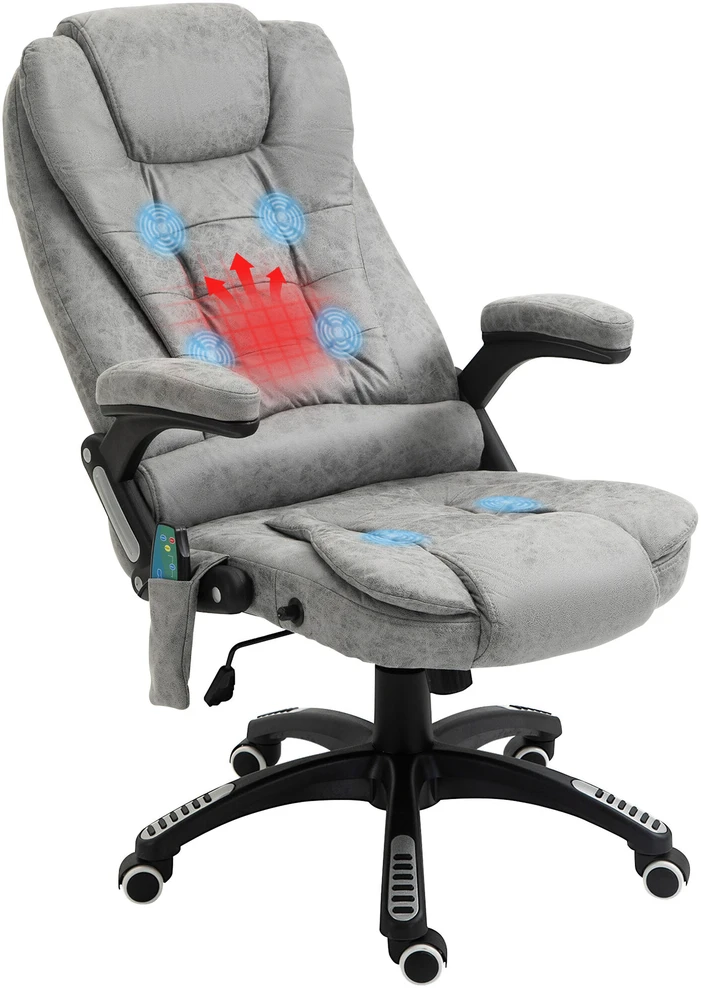 Biuro kėdė Vinsetto su supimosi funkcija, masažinis krėslas su šildymo funkcija, ergonomiškas vadovo krėslas su masažo funkcija, reguliuojamo aukščio, apkrova iki 120 kg, pilka