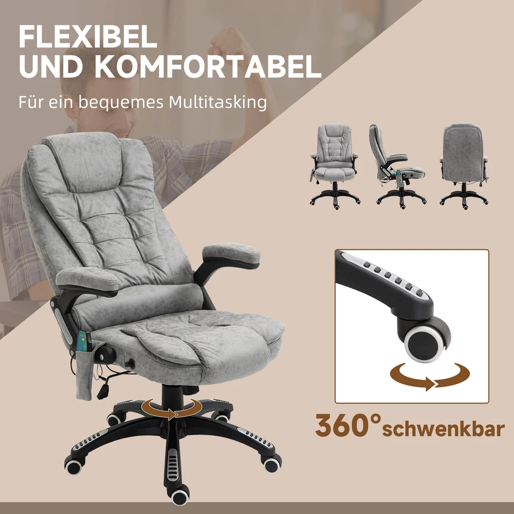 Biuro kėdė Vinsetto su supimosi funkcija, masažinis krėslas su šildymo funkcija, ergonomiškas vadovo krėslas su masažo funkcija, reguliuojamo aukščio, apkrova iki 120 kg, pilka