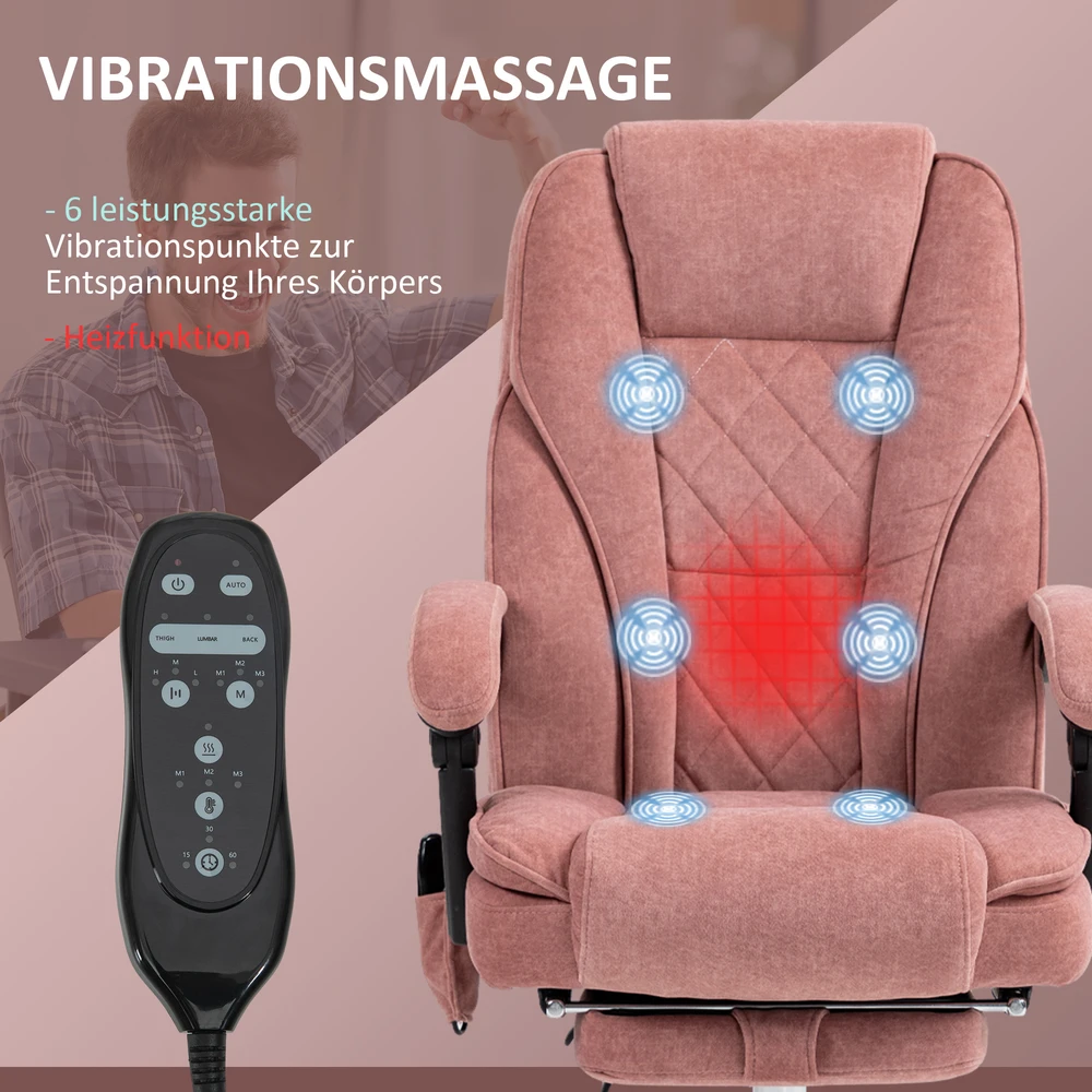 Vinsetto biuro kėdė su vibraciniu masažu, ergonomiška rašomojo stalo kėdė su atlošimo funkcija, šildymu, reguliuojamo aukščio sukama kėdė su kojų atrama, nuotolinio valdymo pultelis, šoninė kišenė, rožinė