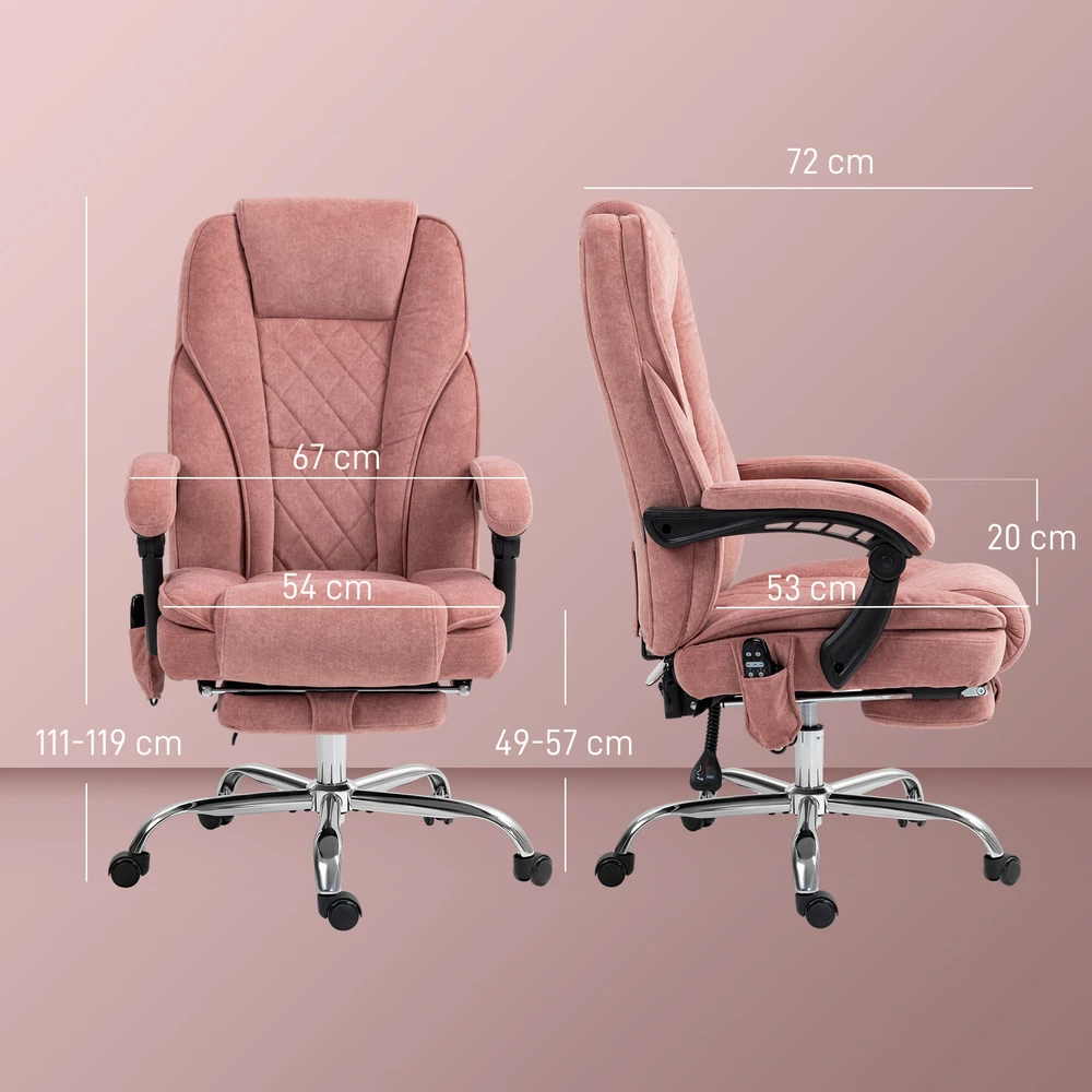 Vinsetto biuro kėdė su vibraciniu masažu, ergonomiška rašomojo stalo kėdė su atlošimo funkcija, šildymu, reguliuojamo aukščio sukama kėdė su kojų atrama, nuotolinio valdymo pultelis, šoninė kišenė, rožinė