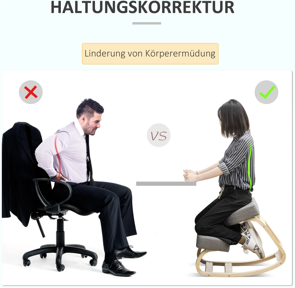 Vinsetto kelių kėdė, ergonomiška kėdė, minkšta kėdė sveikai laikysenai, beržo mediena, keliamoji galia 120 kg, pilka