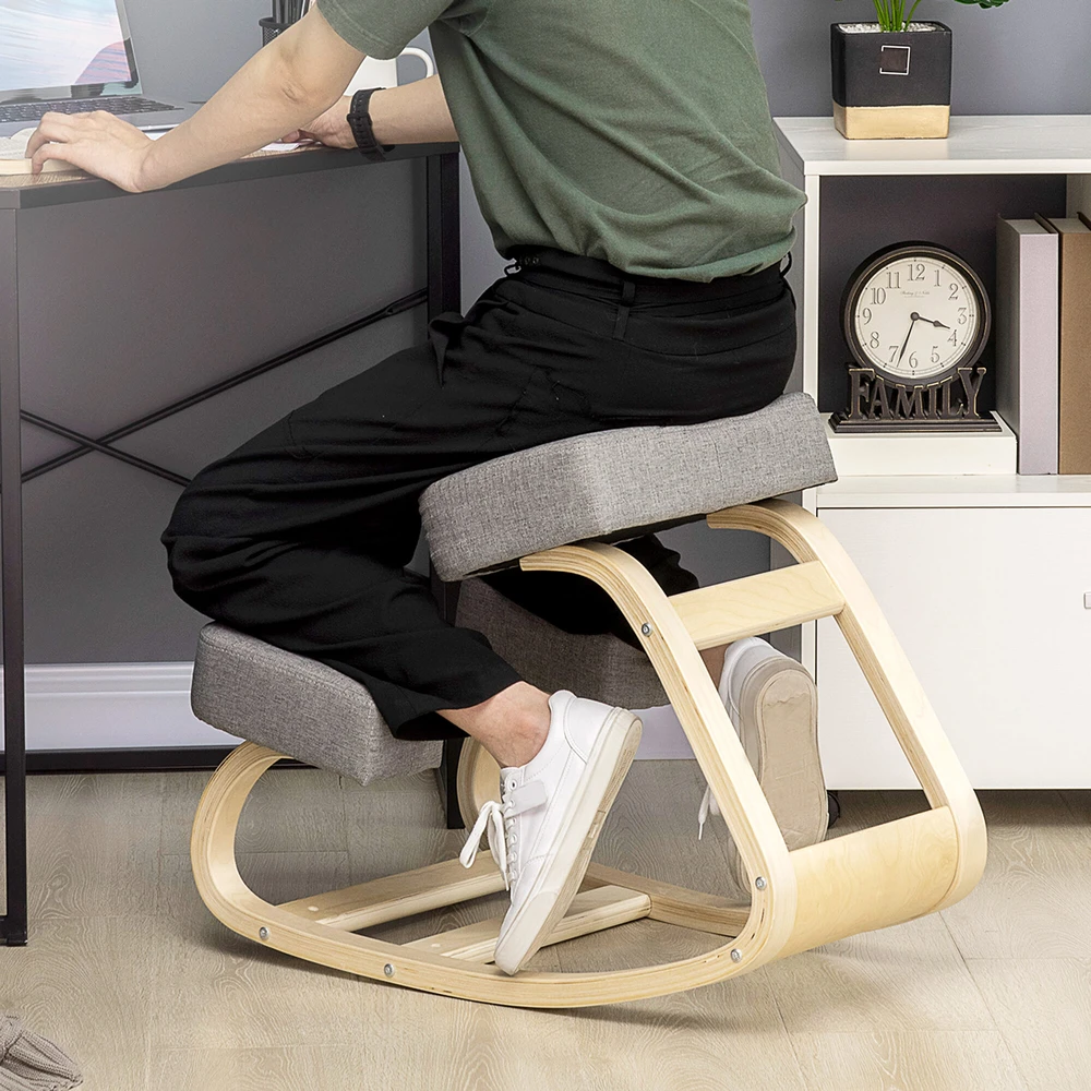 Vinsetto kelių kėdė, ergonomiška kėdė, minkšta kėdė sveikai laikysenai, beržo mediena, keliamoji galia 120 kg, pilka