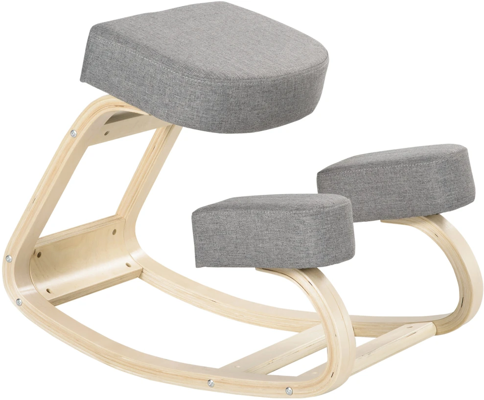 Vinsetto kelių kėdė, ergonomiška kėdė, minkšta kėdė sveikai laikysenai, beržo mediena, keliamoji galia 120 kg, pilka