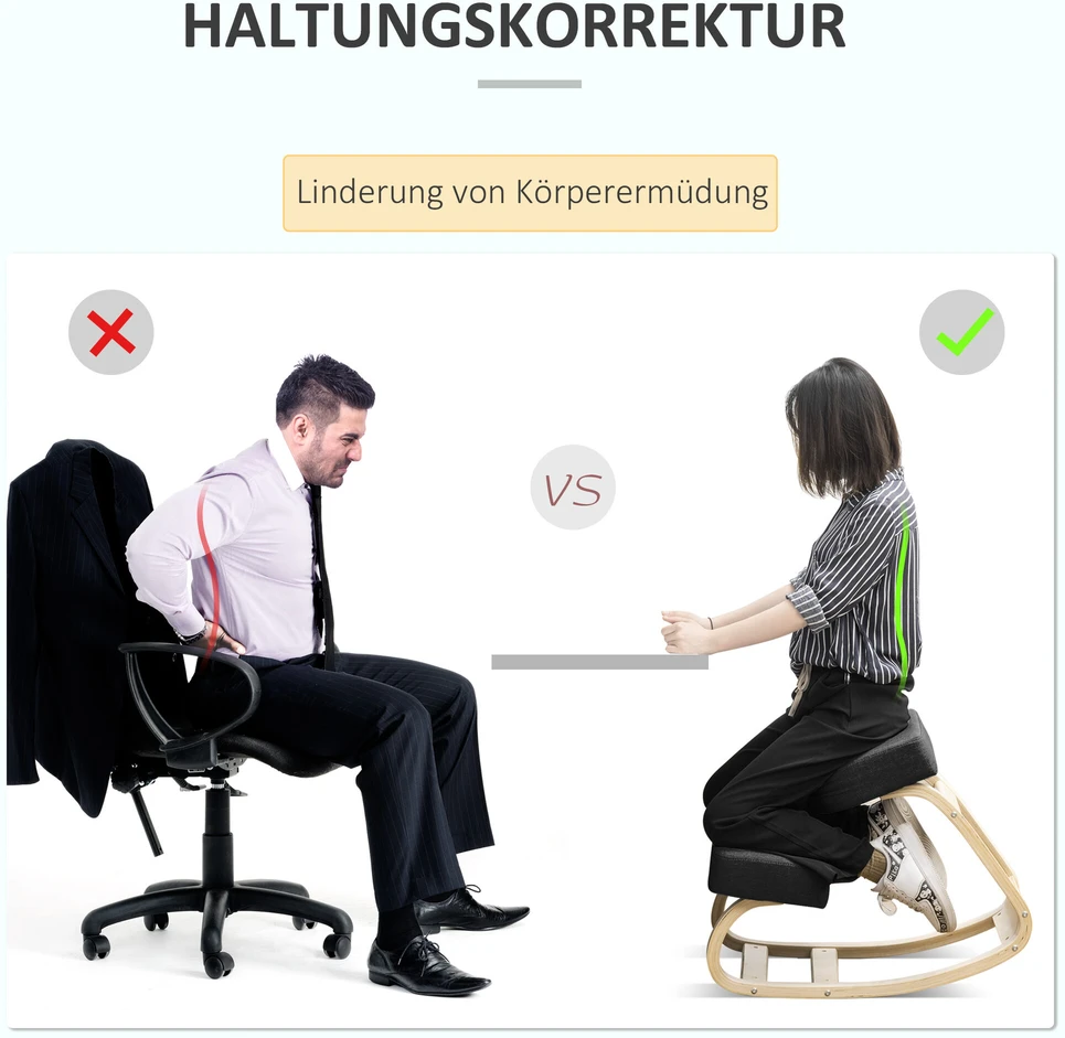 Vinsetto kėdė klūpėjimui, ergonomiška kėdė, minkšta kėdė sveikai sėdėjimo laikysenai, beržo mediena, keliamoji galia 120 kg, juoda
