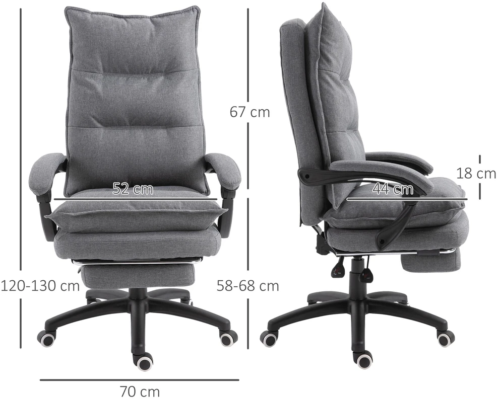 "Vinsetto" masažinė kėdė, sukamoji kėdė, žaidimų kėdė, biuro kėdė, ergonominė darbo kėdė, reguliuojamo aukščio, nailonas, pilka, 70x62x120-130 cm
