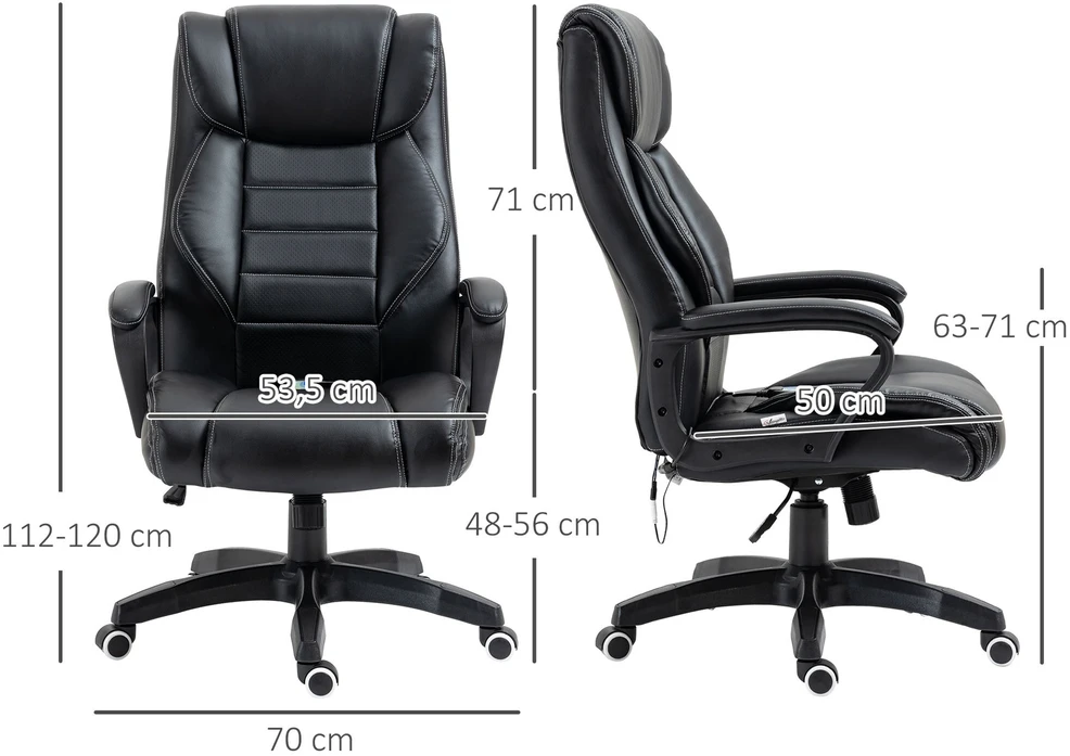 Vinsetto masažinė kėdė, pasukama, reguliuojamo aukščio ergonomiška žaidimų kėdė, kompiuterio kėdė, 6 vibracijos taškai, lino pojūtis, reguliuojama, juoda