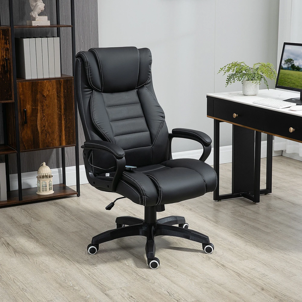 Vinsetto masažinė kėdė, pasukama, reguliuojamo aukščio ergonomiška žaidimų kėdė, kompiuterio kėdė, 6 vibracijos taškai, lino pojūtis, reguliuojama, juoda