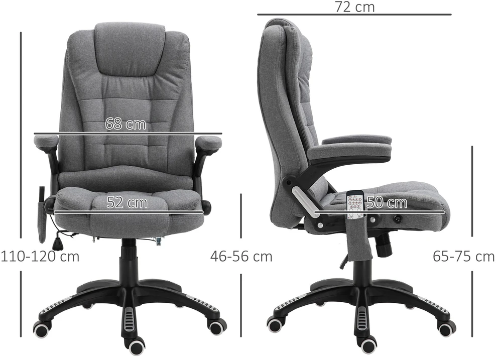 Vinsetto masažinis vadovo kėdė biuro kėdė reguliuojamo aukščio ergonomiška masažinė pilka 67 x 74 x 116–126 cm