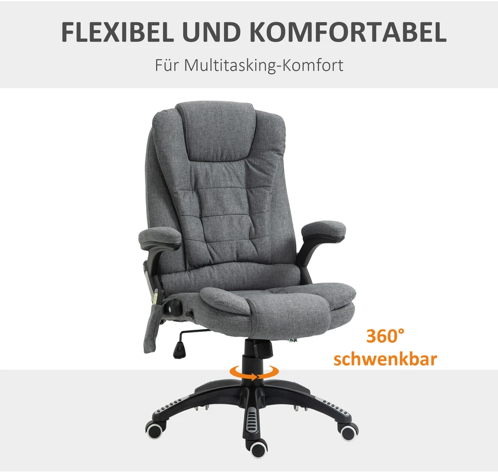 Vinsetto masažinis vadovo kėdė biuro kėdė reguliuojamo aukščio ergonomiška masažinė pilka 67 x 74 x 116–126 cm