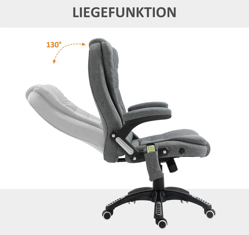 Vinsetto masažinis vadovo kėdė biuro kėdė reguliuojamo aukščio ergonomiška masažinė pilka 67 x 74 x 116–126 cm