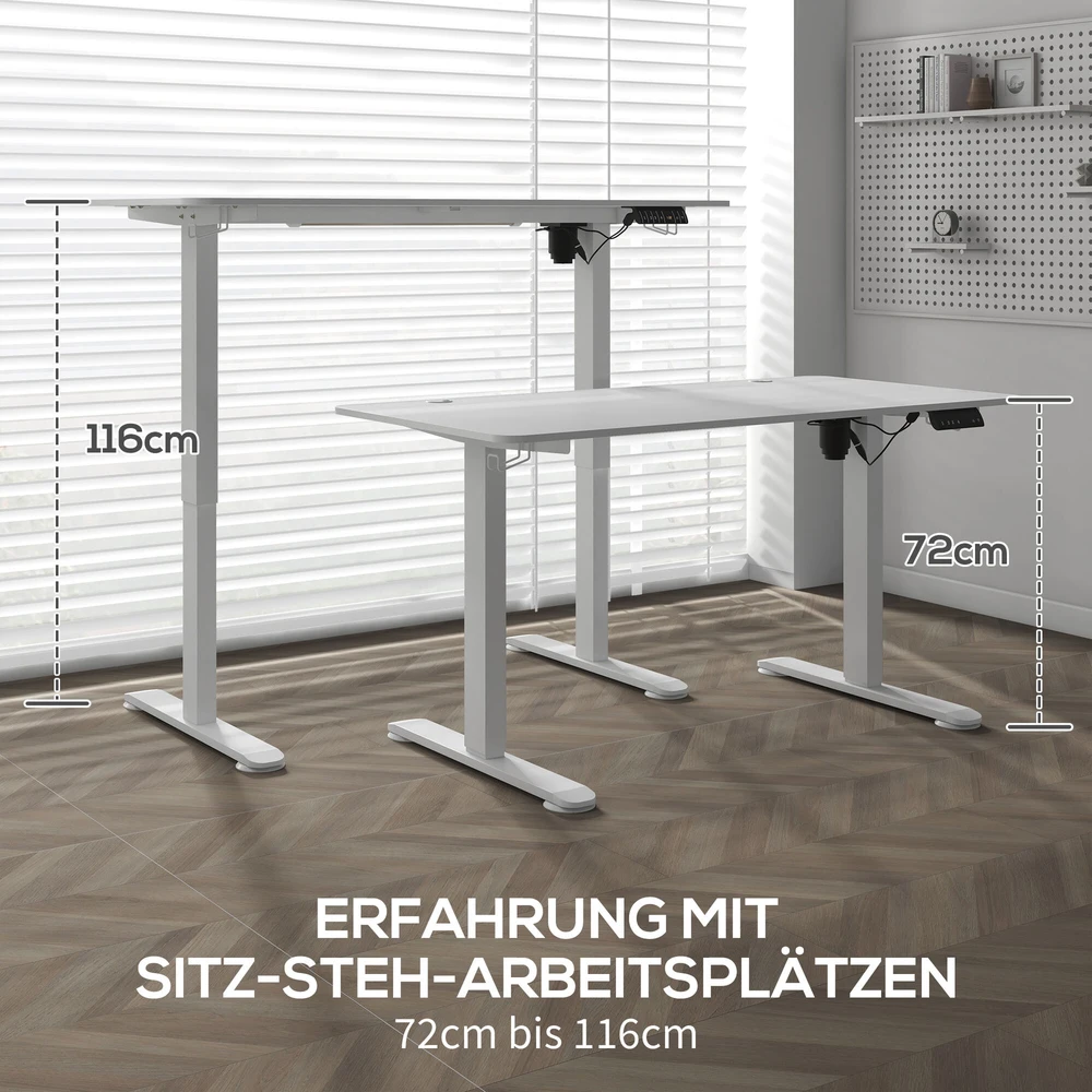 Vinsetto elektrinis reguliuojamo aukščio rašomasis stalas 140x70cm, kompiuterio stalas su 4 atminties nustatymais, ergonomiškas stovimas stalas su kabliuku ir apsauga nuo susidūrimo, baltas