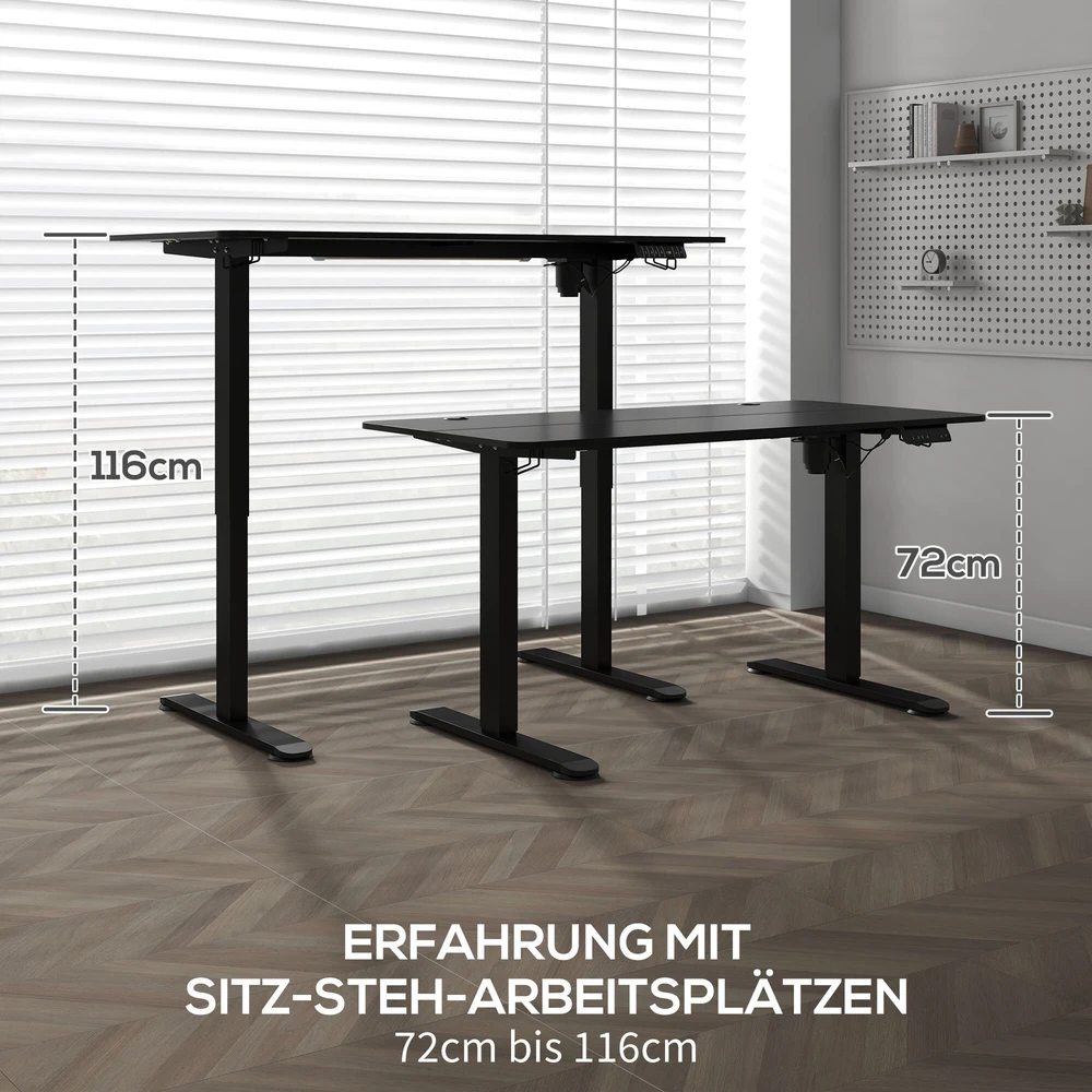 Vinsetto reguliuojamo aukščio rašomasis stalas 140 x 70 cm, elektrinis kompiuterio stalas su 4 atminties nustatymais, ergonomiškas sėdimas ir stovimas stalas su kabliu, apsauga nuo susidūrimo, juodas