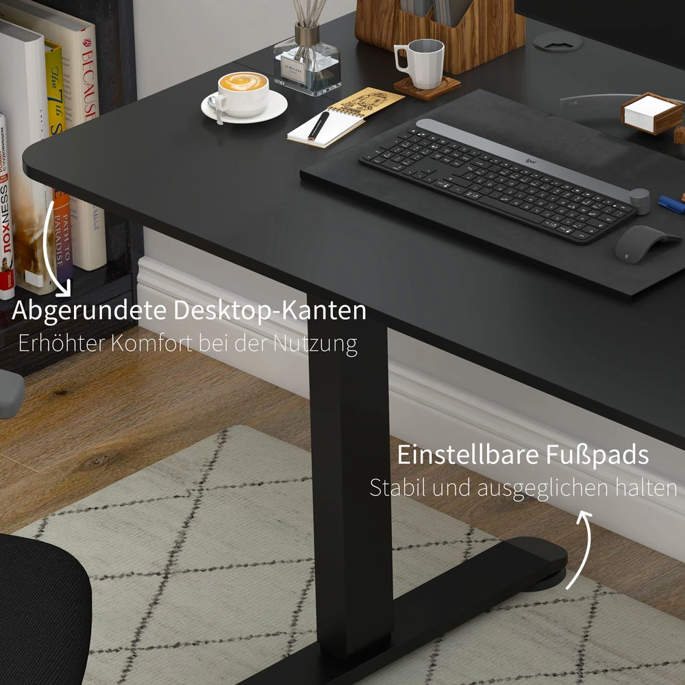 Vinsetto reguliuojamo aukščio rašomasis stalas 140 x 70 cm, elektrinis kompiuterio stalas su 4 atminties nustatymais, ergonomiškas sėdimas ir stovimas stalas su kabliu, apsauga nuo susidūrimo, juodas