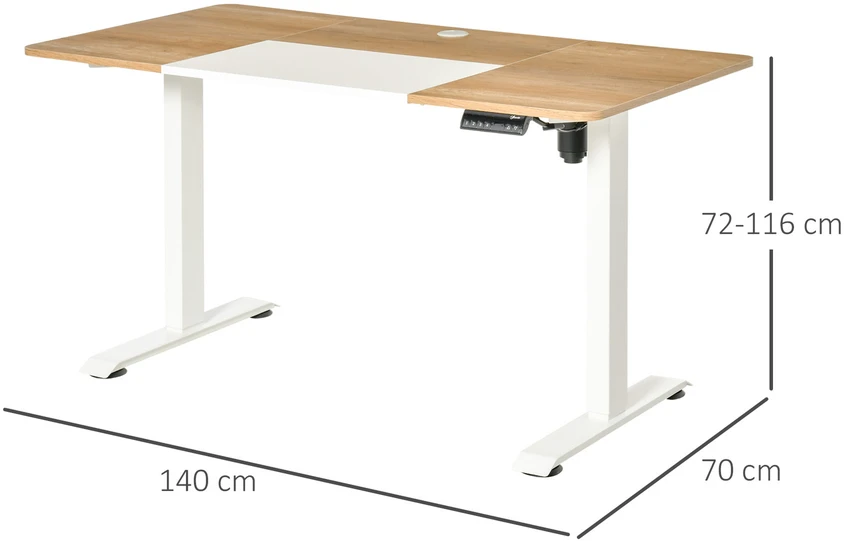 Vinsetto kompiuterio stalas, elektrinis rašomasis stalas, reguliuojamo aukščio stalas, stalo rėmas su varikliu, metalinis, natūrali + balta