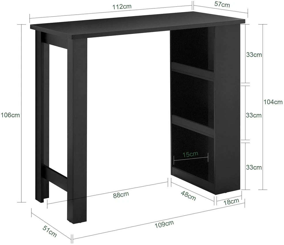 Virtuvės baro stalas, SoBuy FWT17-II-SCH, 112x57x106 cm, Juodas