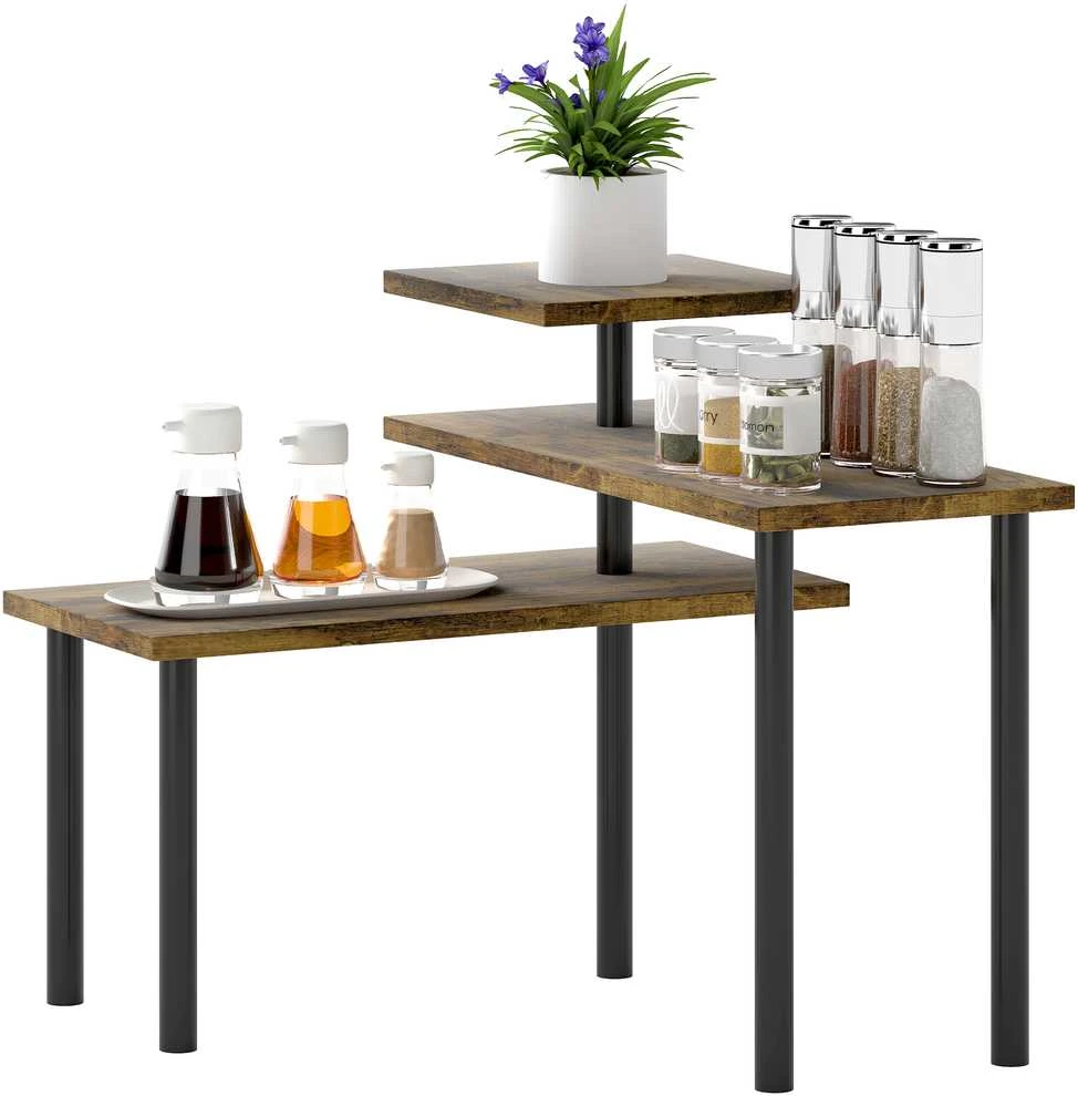 HOMCOM virtuvinė lentyna, besisukanti mikrobangų krosnelės lentyna su 3 pakopomis, pramoninė metalinė pastatoma lentyna, 40 x 18 x 36,5 cm