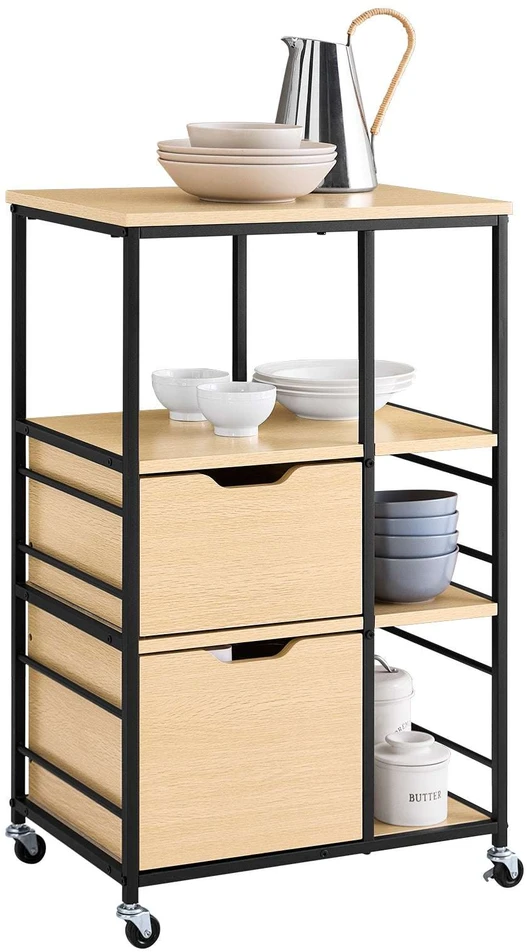 Virtuvės vežimėlis, SoBuy FKW111-N, 89x53x37 cm, natūrali mediena ir juoda