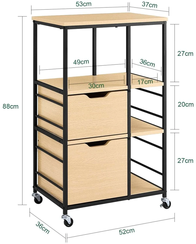 Virtuvės vežimėlis, SoBuy FKW111-N, 89x53x37 cm, natūrali mediena ir juoda