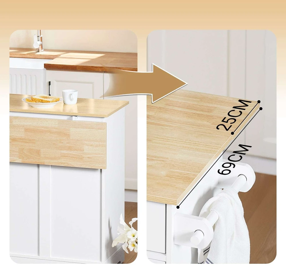 Virtuvės vežimėlis, SoBuy FKW129-WN, 113x91x44–69 cm, baltas