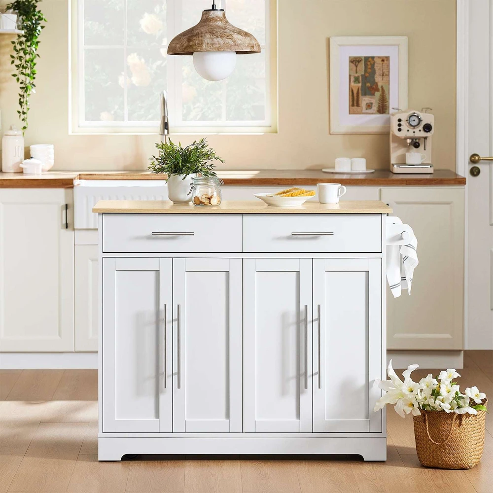 Virtuvės vežimėlis, SoBuy FKW129-WN, 113x91x44–69 cm, baltas