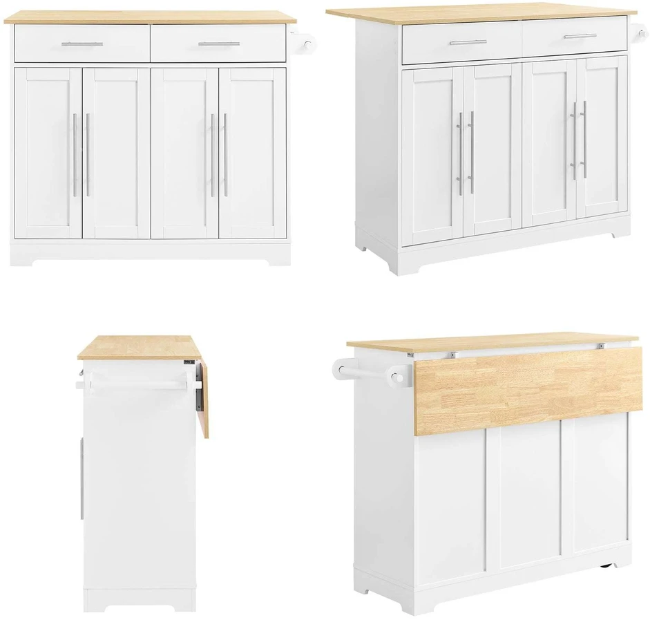 Virtuvės vežimėlis, SoBuy FKW129-WN, 113x91x44–69 cm, baltas