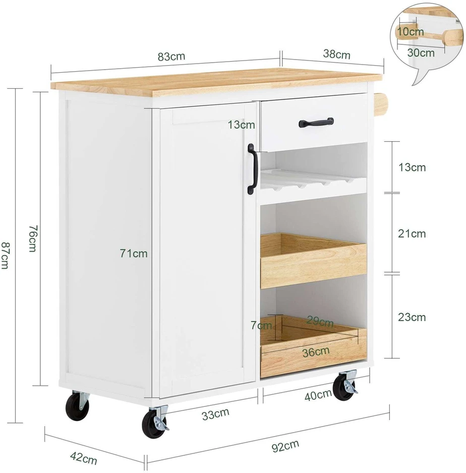 Virtuvės vežimėlis, SoBuy FKW131-WN, 92x42x87 cm, baltas
