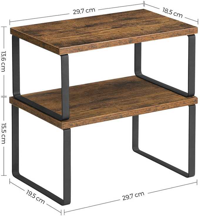 Songmics Virtuvės lentynų rinkinys, 4 vnt., 29.7x19.5x15.5 cm ir 29.7x18.5x13.6 cm, Ruda