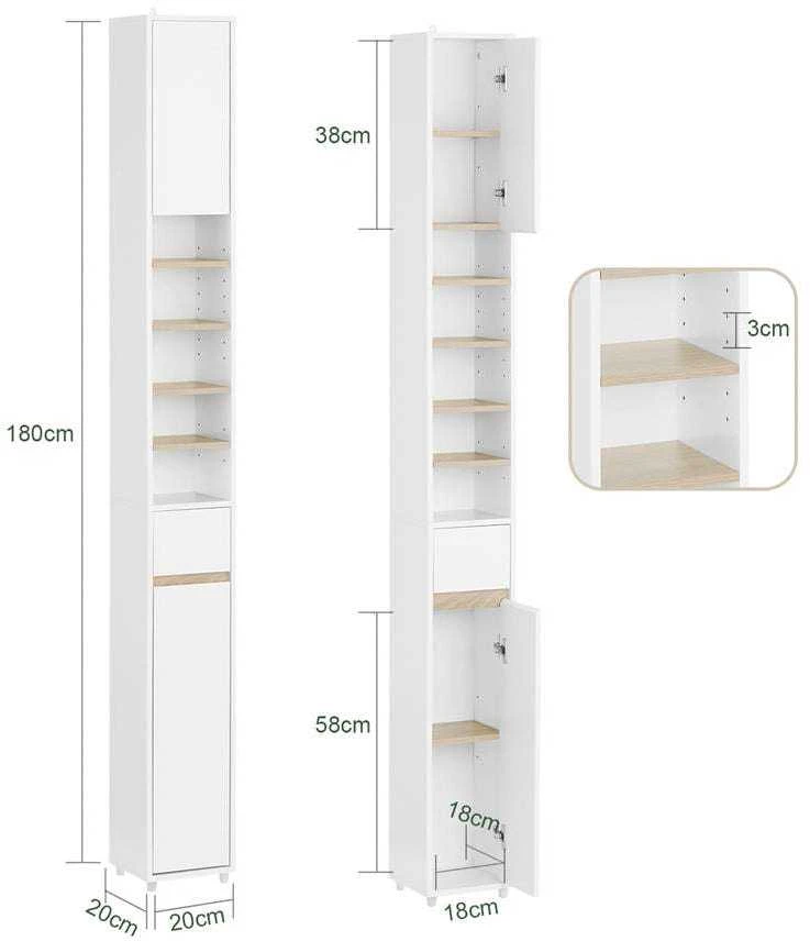 Vonios spinta, SoBuy BZR34-WN, 20x20x180 cm