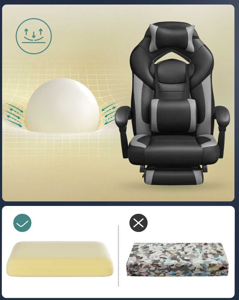 Songmics Žaidimų kėdė su atramomis kojoms juodai pilka