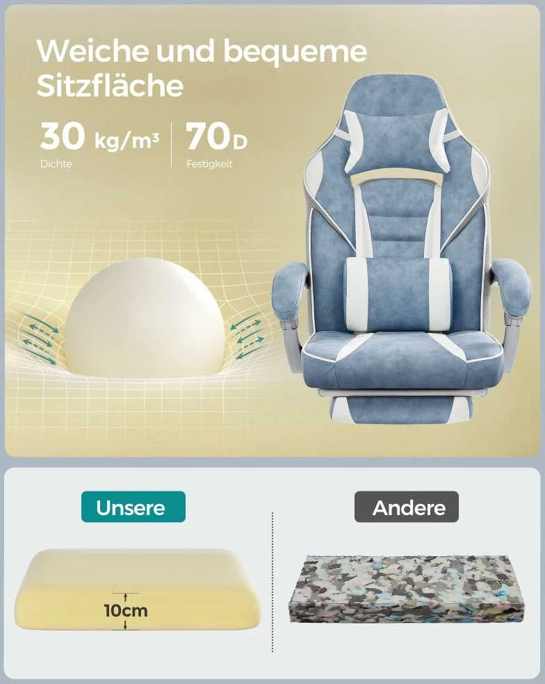 Songmics Žaidimų kėdė su atlenkiamu atlošu ir galvos atlošo pagalvėle