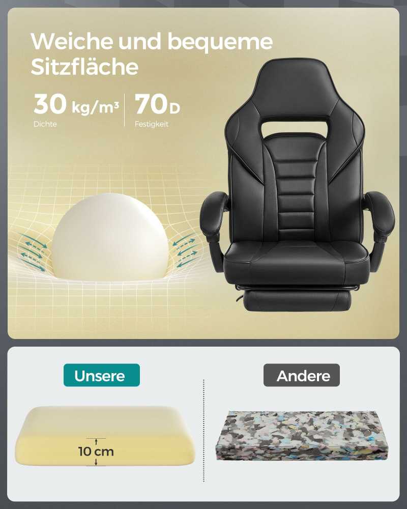 Songmics Biuro kėdė su kojų atrama ir juosmens pagalvėle, keliamoji galia iki 150 kg