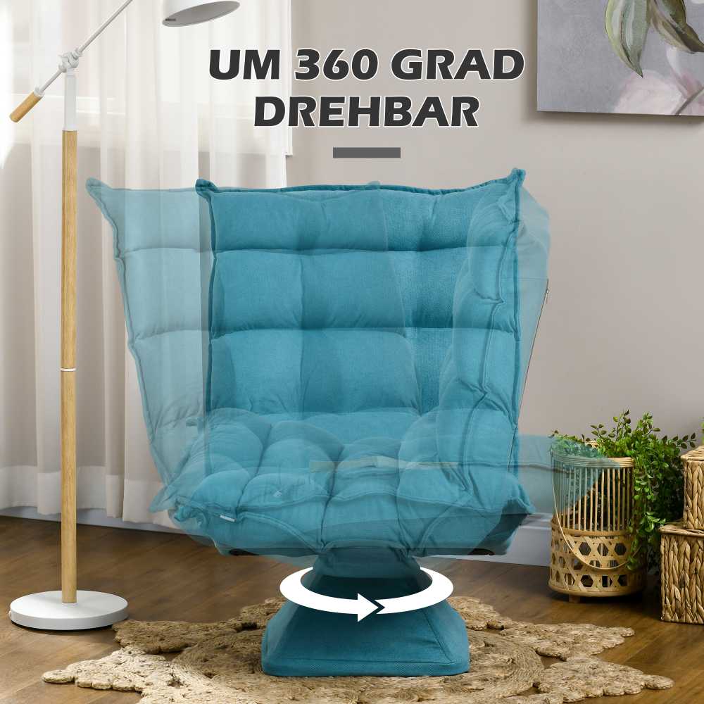 HOMCOM grindų kėdė, reguliuojama grindų sofa, besisukanti, meditacijos kėdė, poilsio kėdė, „Lazy“ sofa, svetainei, biurui, mėlyna