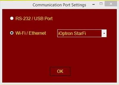 iOptron iStarFi programinės įrangos nustatymai