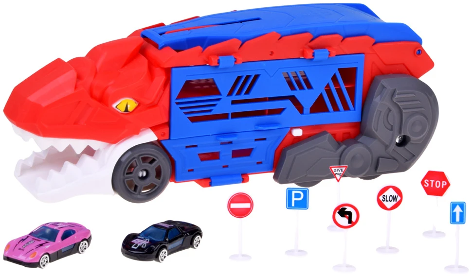 Jokomisiada 2-in-1 foldable DINOSAUR car and garage launcher + signs and springs ZA6616