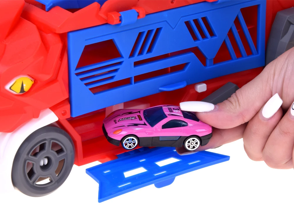 Jokomisiada 2-in-1 foldable DINOSAUR car and garage launcher + signs and springs ZA6616