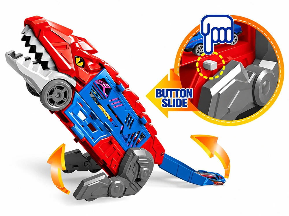 Jokomisiada 2-in-1 foldable DINOSAUR car and garage launcher + signs and springs ZA6616