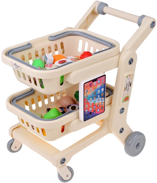 Jokomisiada 2-in-1 Kids’ Shopping Cart with Interactive Planšetė, Baskets and Play Food ZA6346