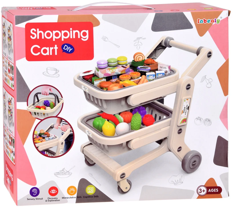Jokomisiada 2-in-1 Kids’ Shopping Cart with Interactive Planšetė, Baskets and Play Food ZA6346