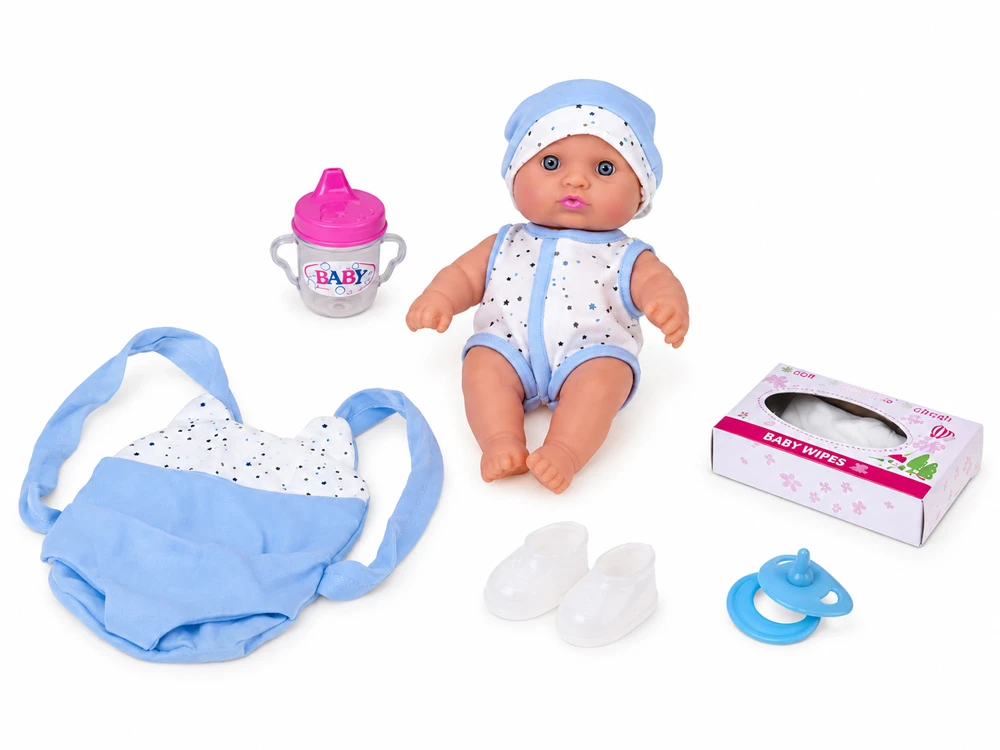 Jokomisiada 20 cm Baby Doll in a Carrier with Pacifier, Bottle and Accessories ZA6332