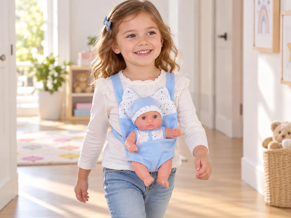 Jokomisiada 20 cm Baby Doll in a Carrier with Pacifier, Bottle and Accessories ZA6332