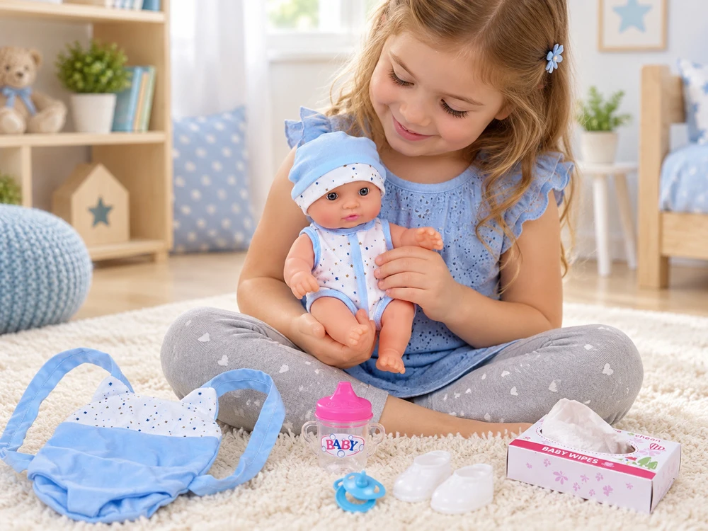 Jokomisiada 20 cm Baby Doll in a Carrier with Pacifier, Bottle and Accessories ZA6332