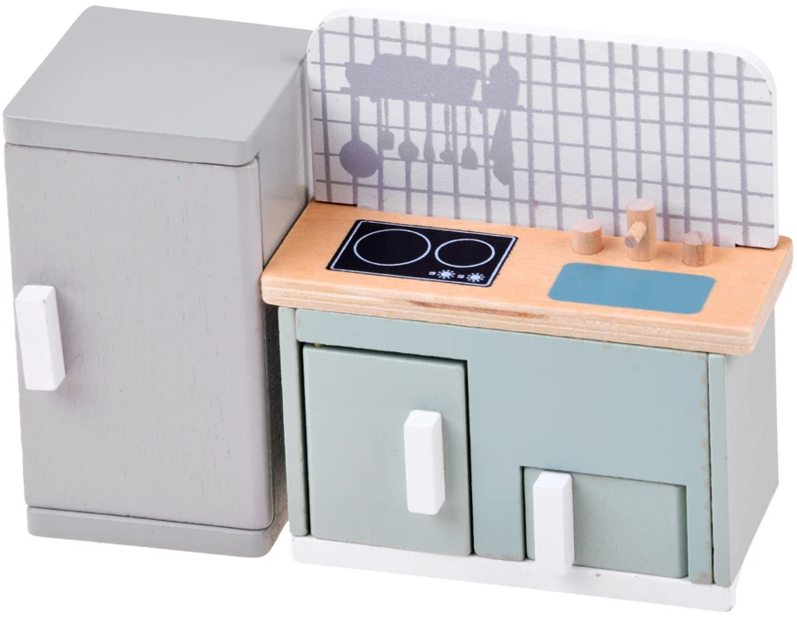 Jokomisiada 28-Piece Wooden Dollhouse Furniture Set – Kitchen, Living Room, Bedroom and Bathroom ZA660