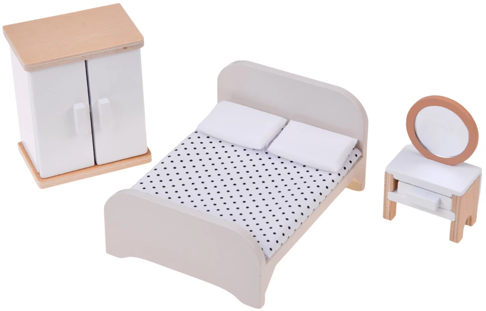 Jokomisiada 28-Piece Wooden Dollhouse Furniture Set – Kitchen, Living Room, Bedroom and Bathroom ZA660