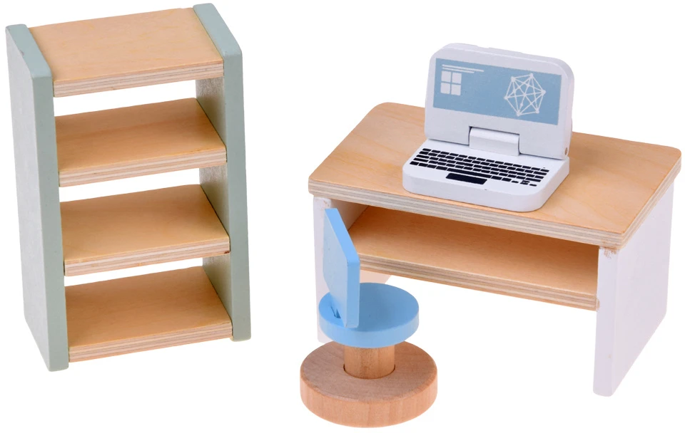 Jokomisiada 28-Piece Wooden Dollhouse Furniture Set – Kitchen, Living Room, Bedroom and Bathroom ZA660