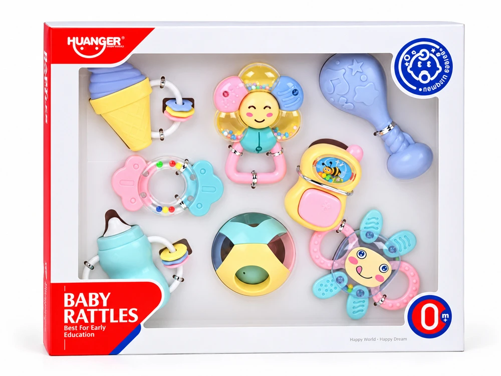 Jokomisiada 2in1 rattle and teether - large set of 8 pcs. PASTEL for toddlers ZA6627