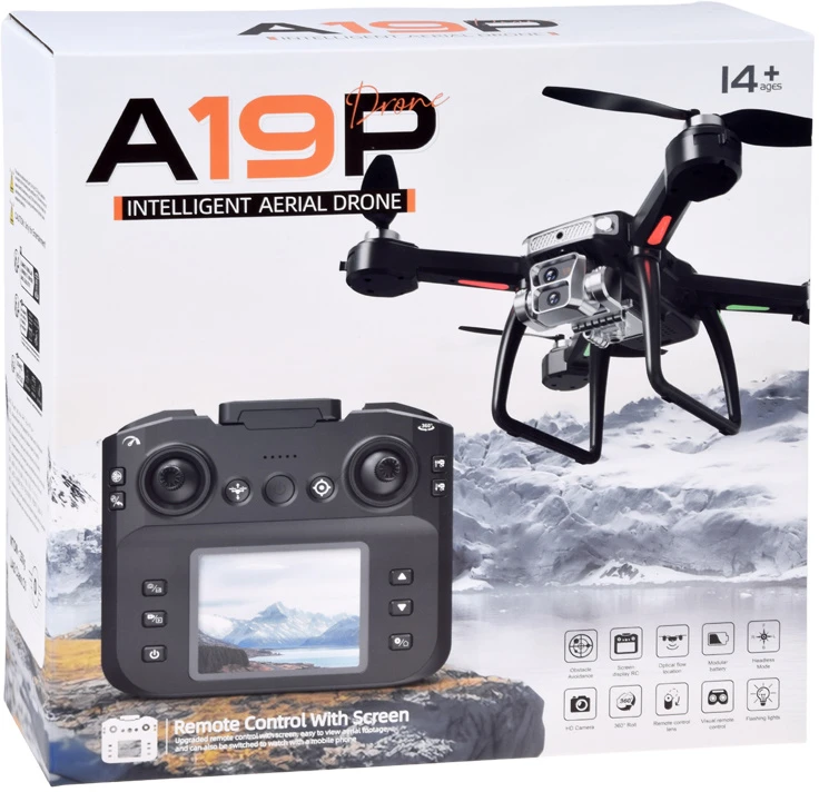 Jokomisiada A19P RC Drone HD Kamera Remote Control with Screen Obstacle Avoidance Case RC0774