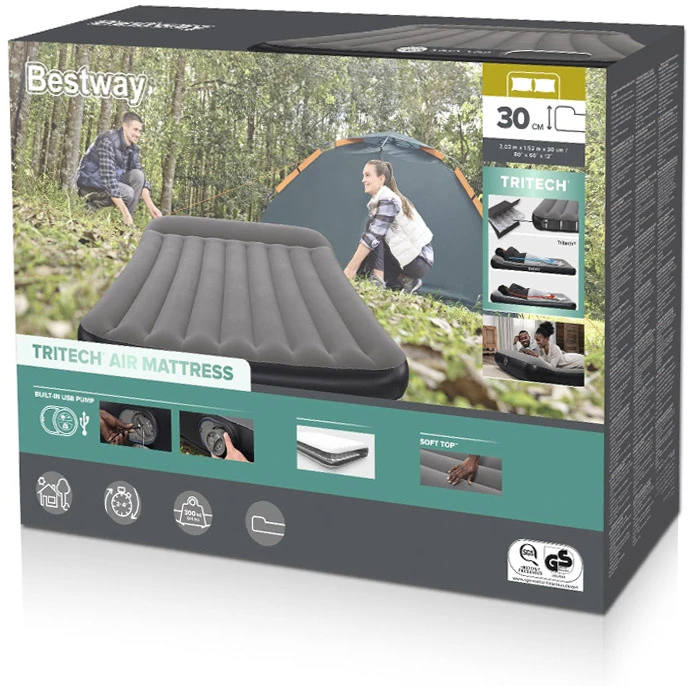 Pripučiamas čiužinys Bestway 150 x 203 x 30 cm su USB pompa