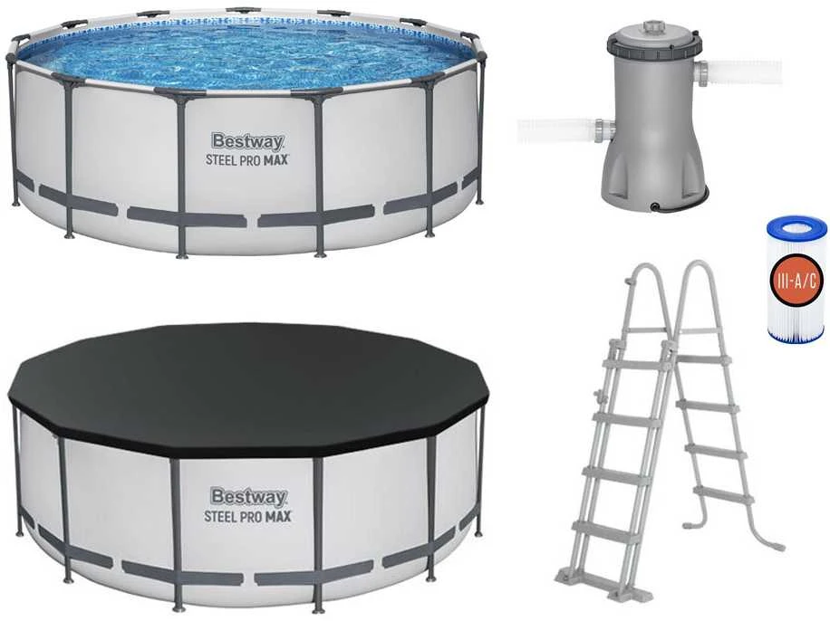 Rėminis baseinas 13 FT 396 x 122 cm plieno Pro Max BESTWAY