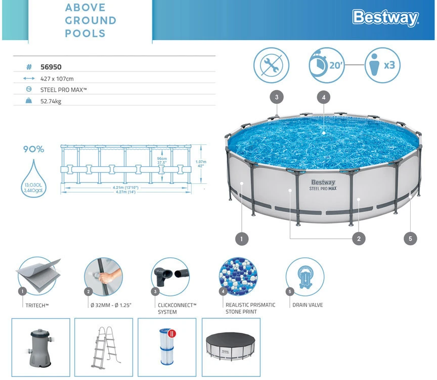 Karkasinis baseinas Bestway Steel Pro Max 56950, 427 x 107 cm