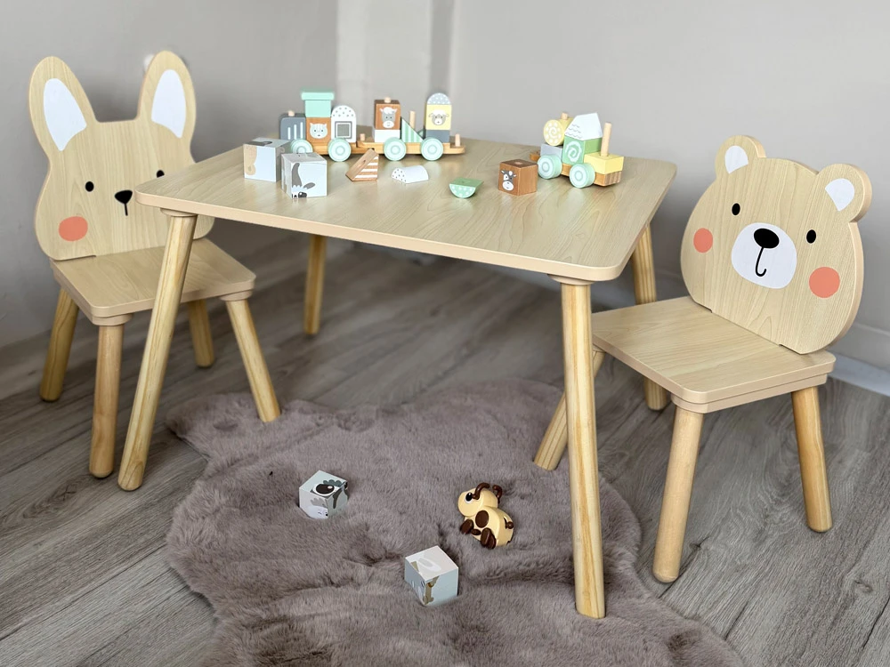 Jokomisiada Children's table and chairs - wooden set Teddy bear and bunny ZA6169